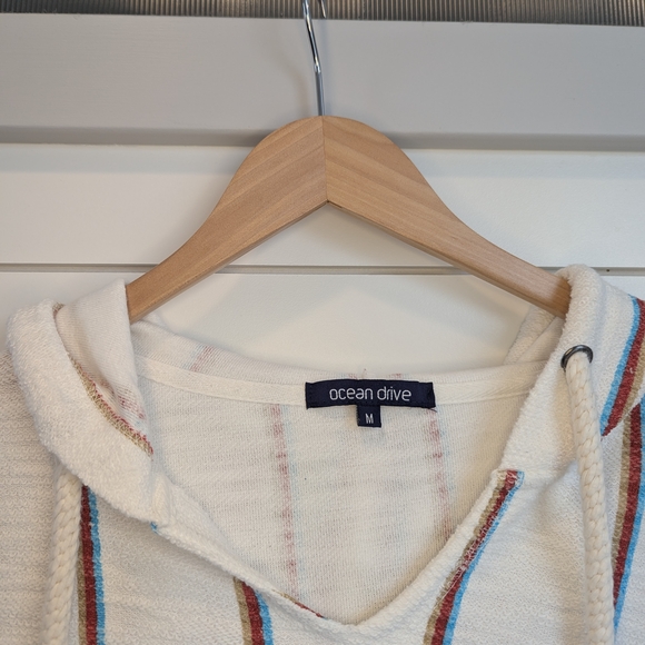 Ocean Drive Beach Sweatshirt Women's Medium Hoodie Stripes Surf Bum - Picture 2 of 6